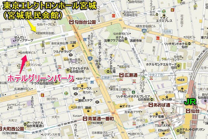 12ホテルグリーンパークと東京エレクトロンホール宮城（仙台）の地図700469