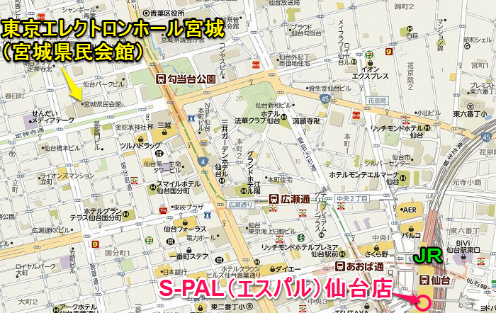 99_エスパル仙台と東京エレクトロンホール宮城地図700442